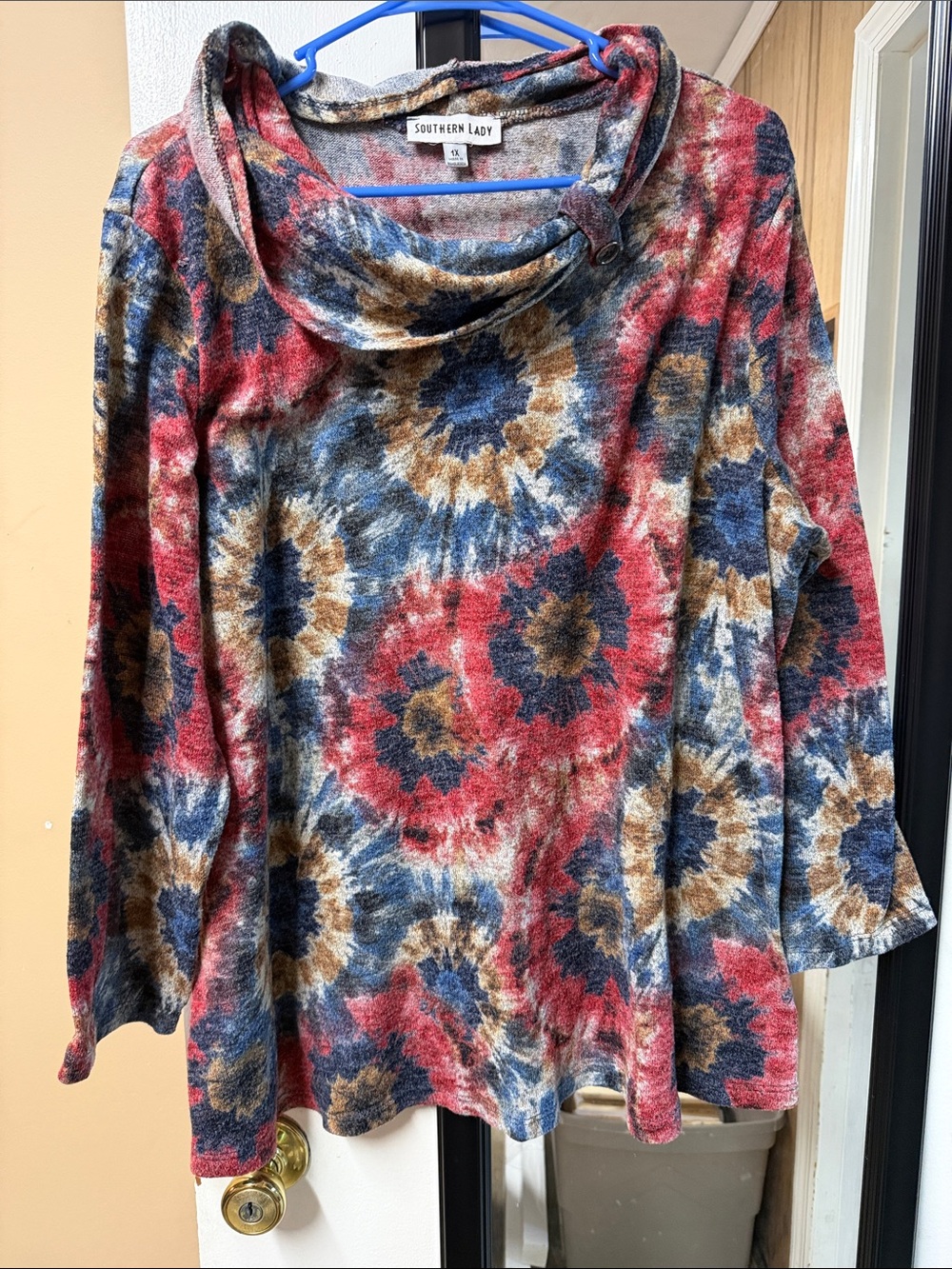 Southern Lady Red Blue Brown Floral Cowl-Neck Sweatshirt
